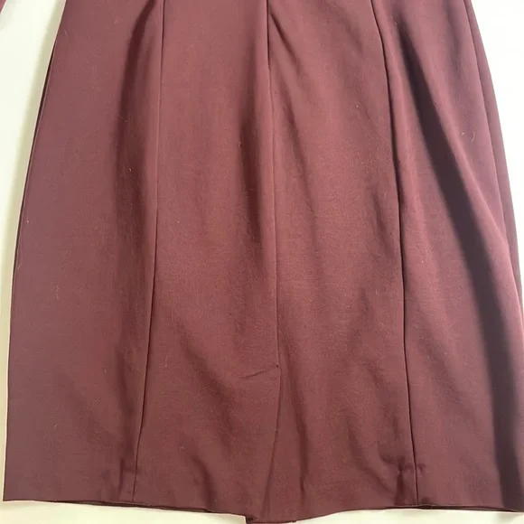 Talbots Ponte Knit 3/4 Sleeves Plum Burgundy Dress Cowl Neck Midi Stretch Size 8 - Picture 13 of 16